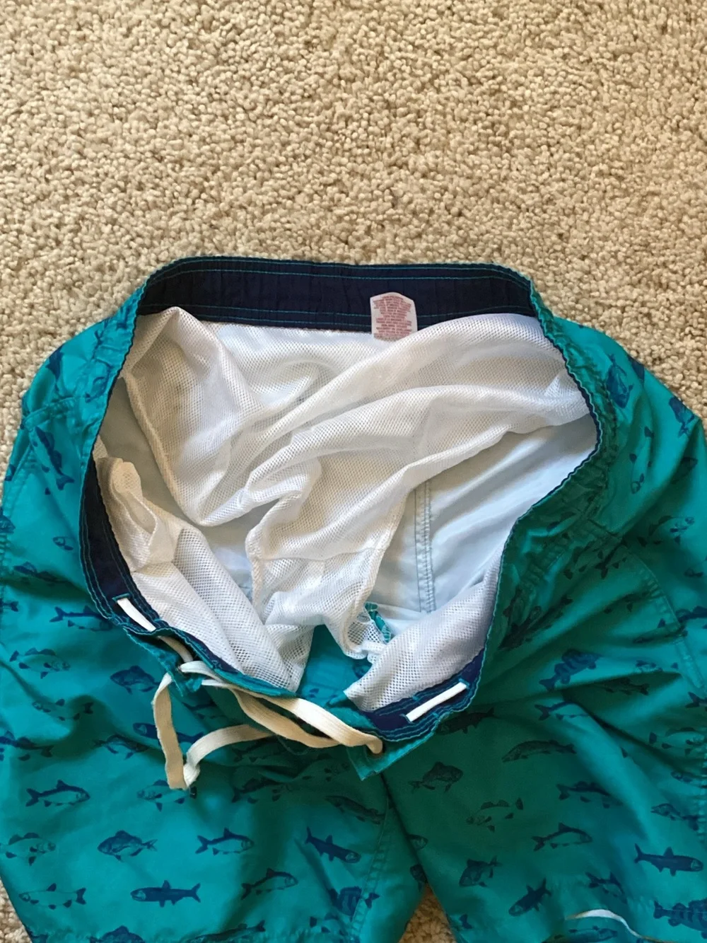 Merona Teal Swim Trunks with Navy Shark Print